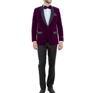 Purple Velvet Satin Shawl Collar Slim Fit Men's Jacket